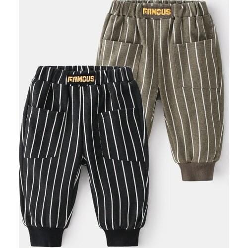 Cotton Casual Soft Fabric Boys Pants Striped Trousers For Girls Kids Sweat Outfit Childrens Clothing