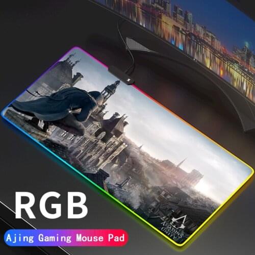 Assassins Creed RGB Gaming Large Mouse Pad Gamer Led Computer Mousepad with Backlight Carpet for Keyboard Desk Mat Support DIY