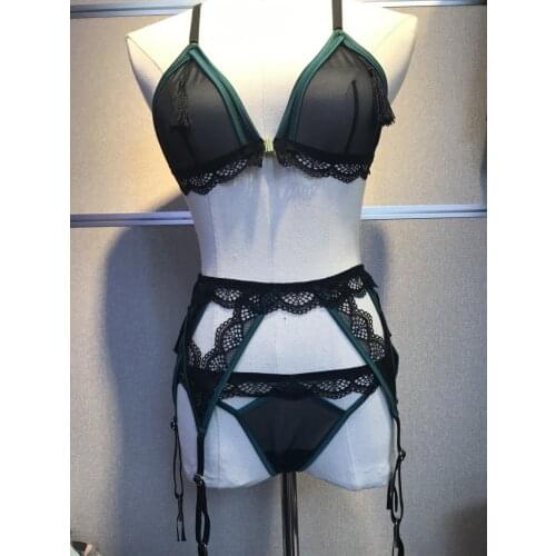 Honviey New sexy mesh see-through bra set front buckle T-pants wirefree lingerie panties set sexy seamless womens underwear