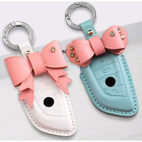 Bow Leather Car Key Case Cover For BMW 1 2 3 4 5 6 7 Series X1 X3 X4 X5 X6 F30 F34 F10 F07 F20 G30 F15 F16 Key Shell Lady Gift