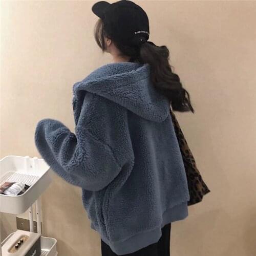 Women Autumn Winter Thick Lambwool Short Coat Jackets Ladies Hooded Zipper Overcoat Outer Wear Parka Vintage Plus Size Loose
