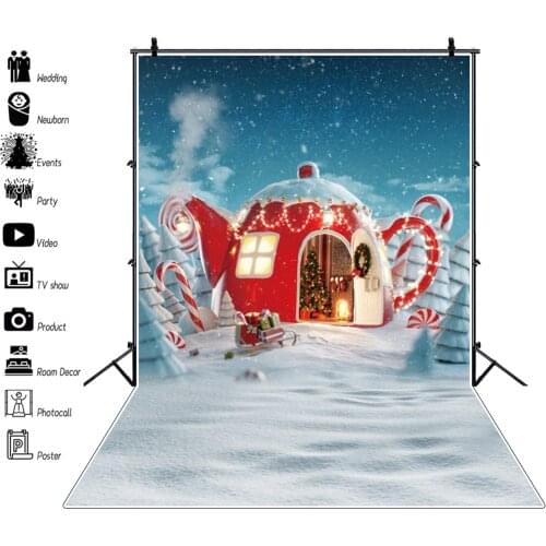 Laeacco Winter Snowfield Christmas Candy World Child Photography Backdrop Night Falling Snow Baby Portrait Photocall Background