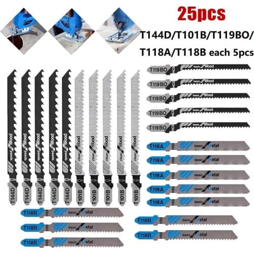 25Pcs Jig Saw Blade Jigsaw Blades Set Metal Wood Assorted Blades Woodworking T144D/T244D/T118A/T111C