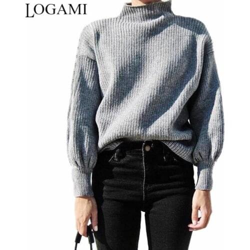 LOGAMI Lantern Sleeve Woman Sweater Autumn and Winter Loose Casual Pullover Ladies Jumpers Fashion New