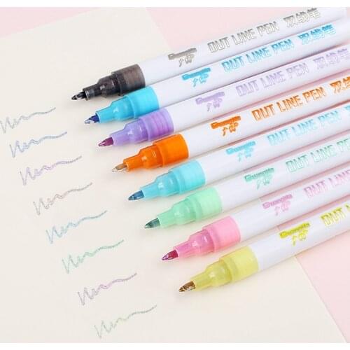 8 Colors Outline Marker Creative Metallic Double Lines Pen Art Markers Drawing Pens For Cards Making Lettering Diy Statio