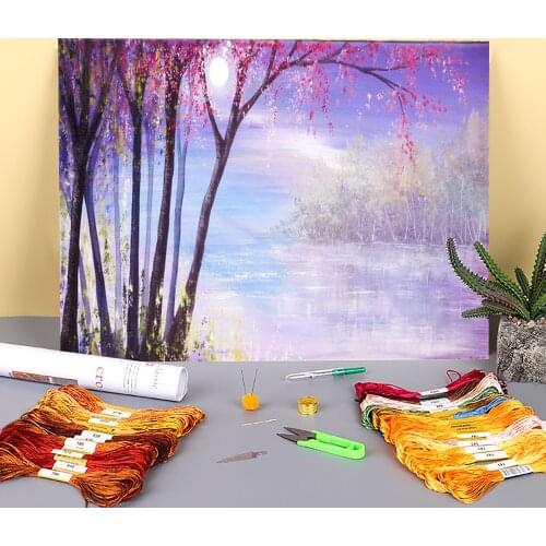 Natural Scenery Placid Waters Printed Fabric 11CT Cross-Stitch Kit Embroidery DMC Threads Hobby Craft Painting Design