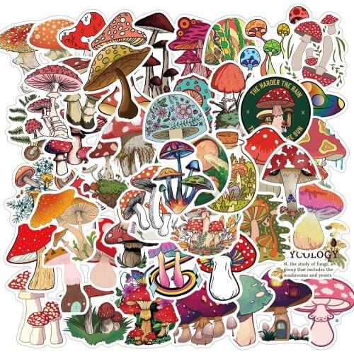 50/100Pcs Waterproof Pretty Color Mushroom Sticker Children Gift DIY Skateboard Luggage Refrigerator Notebook Car Decal Stickers