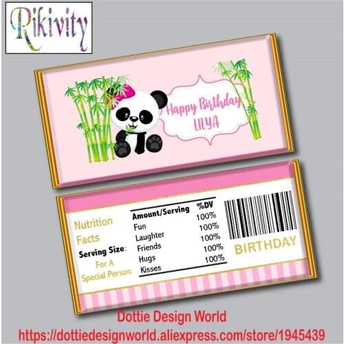 Panda Bamboo Personalized Girl Birthday Party Favors Candy Bar Hershey Chocolate Wrapper Stickers Water Bottle Labels Decoration