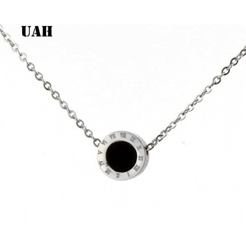 UAH New A Circle Roman Numerals Black Enamel Woman Necklace Female Titanium Steel Clavicle Necklace Pendant Jewelry