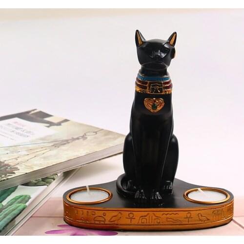 Candlestick Decor Candle Holder Stable Base Vintage Style Black Cat Figurine Egyptian Double Candlestick Candle Holder for Home