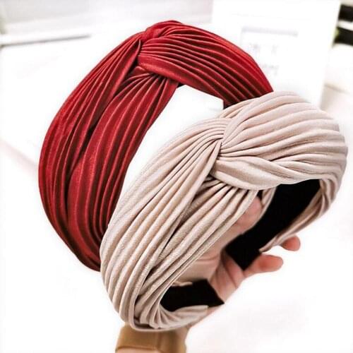 New Fashion Women Headband Cross Knot Crumpled Cloth Solid Hairband Adult Soft High Elastic Hair Band Female Hair Accessories