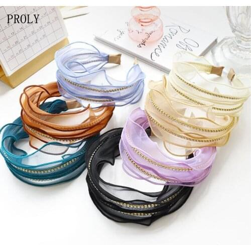 PROLY New Fashion Women Headband Fresh Lace Rhinestone Hairband For Adult Casual Summer Turban Hair Accessories