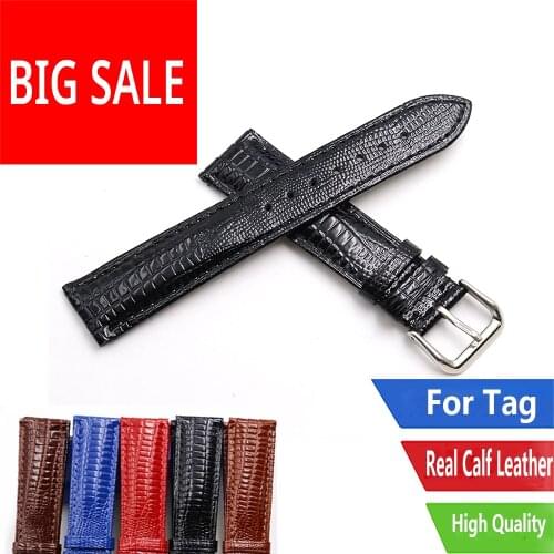 CARLYWET 18 20 22mm Black Real Leather Lizard Grain Watch Band For Tag Heuer Omega Montblanc Panerai Rolex Tissot IWC Breitling