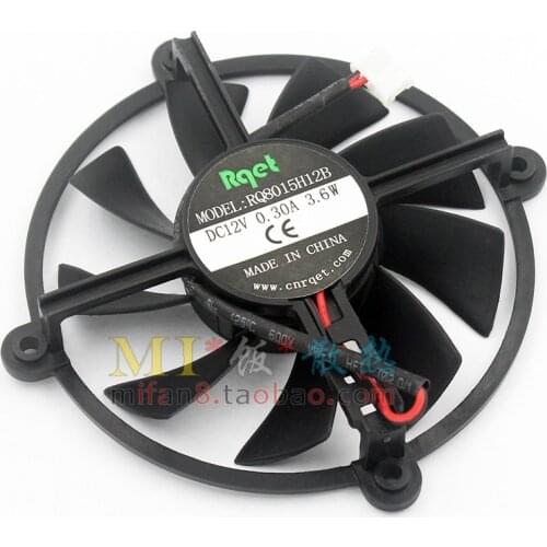 Rqet RQ8015H12B DC 12V 0.30A Dia.75mm C.T.C 63mm 2-Wire Server Cooling Fan