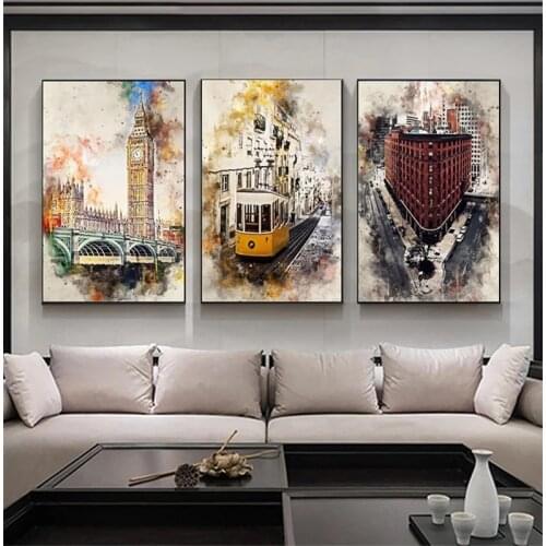 Nordic Abstract Landscape London City Big BenCanvas PaintingWall Art Modern Oil Art Posters and Prints in Livingroom Home Decor