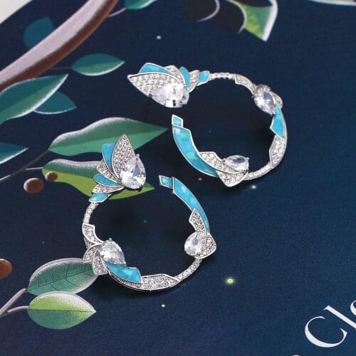 Tirim Luxury Abalone Shell Dangle Cubic Zirconia Earrings for Women Wedding Prom Party Anniversary Crystal Jewelry Earring