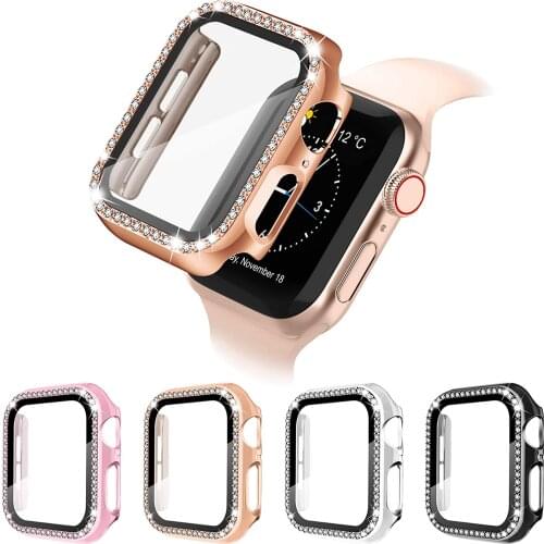Crystal Diamond Ultra-Thin Bumper Full Cover Protective Case with Screen Protector for Women Apple Watch 44mm Series 6/5/4/SE