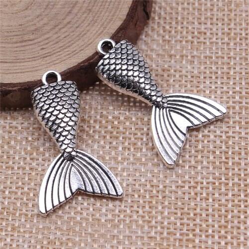 WYSIWYG 5pcs 31x19mm Antique Silver Color Mermaid Tail Charms Pendant For Jewelry Making DIY Jewelry Findings