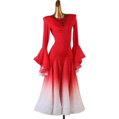 Women Ballroom Dance Dresses foxtrot Dancing Skirt Women Stage Waltz Ballroom Dress gradient colorMQ250