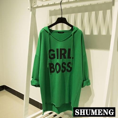 2020 Spring New Womens Pullover Hoody Mid-Length Student Loose Oversized Cotton Hoodie Letter Print Hooded Shirt Sweatshirt