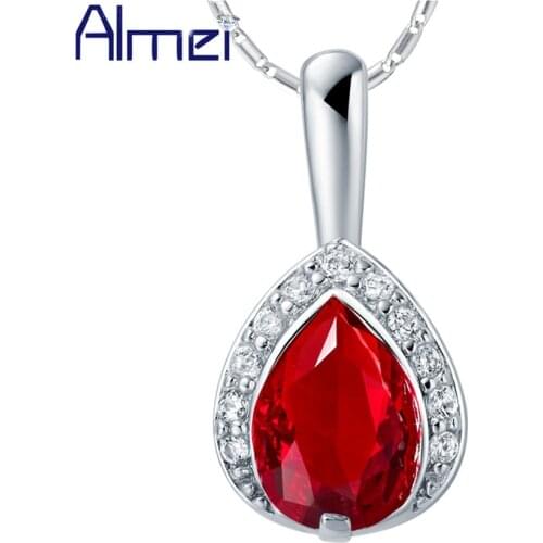 Almei Heart Red Blue Purple Crystal Necklace For Women Halskette Silver Suspension Pendant With Stone Jewelry Bijouterie N880