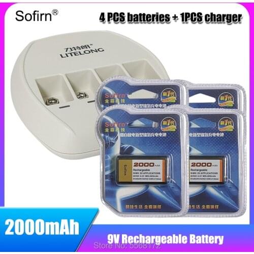 100% Original Sofirn 2000mAh SUPER BIG 9v Ni-MH Rechargeable Batteries 9 Volt Battery + 1PCS Dedicated 4 slots 9v charger