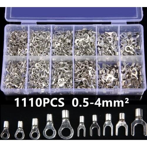 1110Pcs/Set 10 In 1 Assorted Non-Insulated Ring Fork U-type Brass Terminals Assortment Kit Wire Connector Crimp Spade Terminals