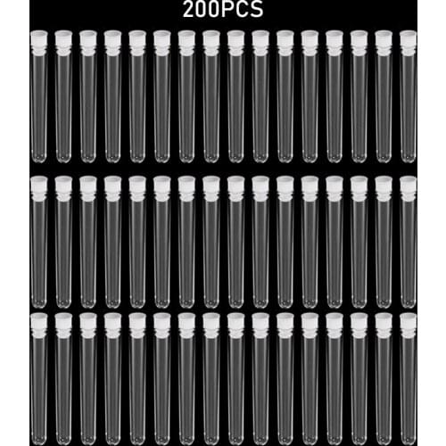 200PCS Clear Plastic Test Tube With Cap 12x100mm U-shaped Bottom Long Transparent Test Tube Lab Supplies