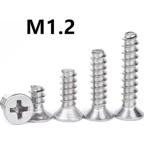 500pcs/lot M1.2x4/5/6mm KB 304 Stainless steel cross countersunk head flat tail self-tapping screw