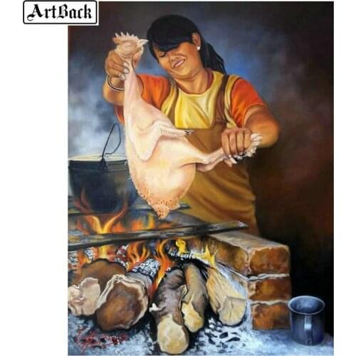 5d diamond painting woman roast chicken icon full square drill diamond mosaic 3d full round diamond embroidery sticker