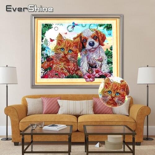 EverShine DIY 5D Special Shape Diamond Painting Dog Partial Diamond Embroidery Cartoon Cat Cross Stitch Kit Diamond Mosaic Gift
