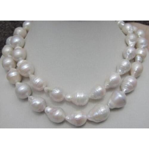FREE SHIPPING HOT sell new Style >>>> 12-18MM NATURAL AAA SOUTH SEA WHITE BAROQUE PEARL NECKLACE 35" NEW- Gold Clasp