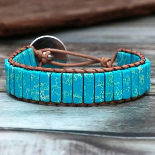 Bohemian Bracelet Tube Shape Natural Stone Single Leather Rope Wrap Bracelet Women Beaded Couples Bracelet Dropshipping