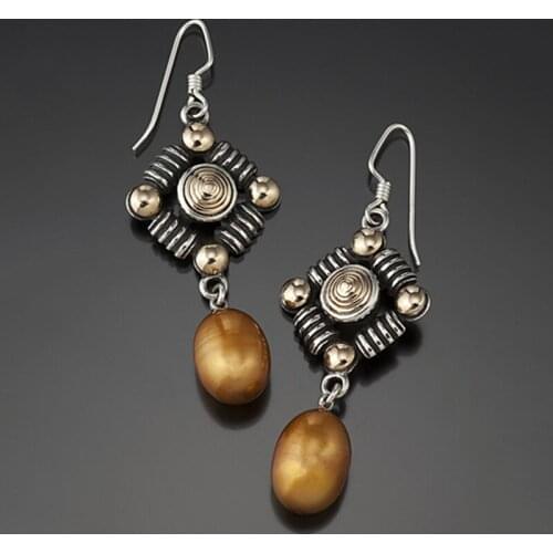Bohemian New Antique Pearl Long Earrings European and American Fashion Two Color Gold Coffee Pearl Pendant Necklace Earrings set
