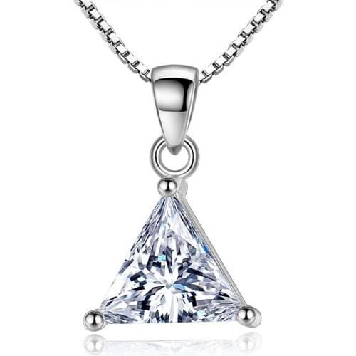 925 sterling silver fashion shiny crystal triangular pendant necklaces for women box chain jewelry gift wholesale drop shipping