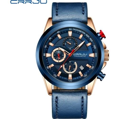 CRRJU Hot Sale Mens Watches Fashion Sport Chronograph Leatherl Wristwatch Casual Waterproof Clock Relogio Masculino