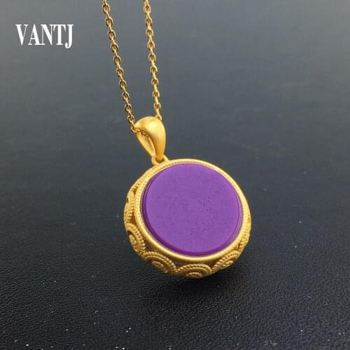 Natural Purple Mica Pendant Sterling 925 Silver Perfume Necklace Gemstone 15mm Fine Jewelry for Woman Lady Wedding Party Gift