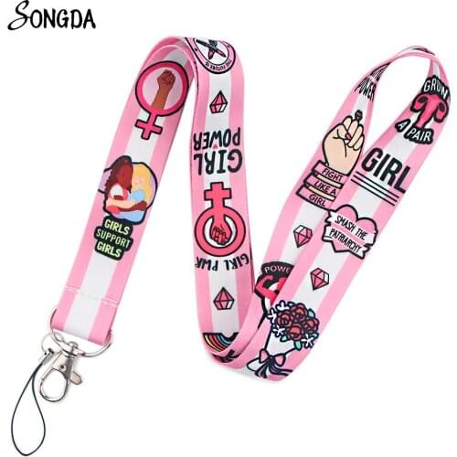Feminist Girl Power Lanyard Neck Straps Keychains Holder Key Rings For Keys ID Card Gym Phone USB Charms Keycord Jewelry Gifts