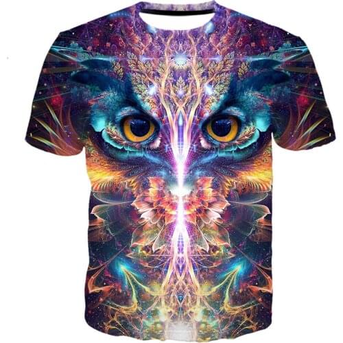 LIASOSO Owl Tshirt Men 3d Print Harajuku Casual Shorts Hip Hop Short Sleeve Funny Psychedelic Tshirt