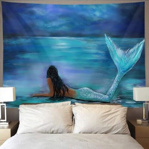 Mermaid Moon and Stars Painting More Fashion Show Wall Tapestry Hippie Art