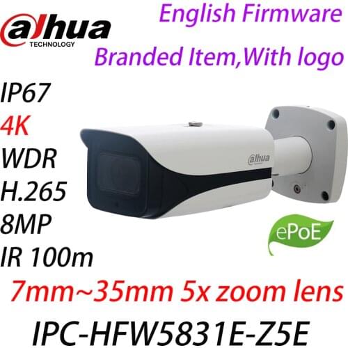 DAHUA 8MP IP Camera IPC-HFW5831E-Z5E 7mm~35mm 5x zoom lens IP67 IK10 POE IR 100m IPC-HFW5831E-ZE security camera with logo