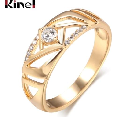 Kinel Hot Fashion Bride Wedding Rings 585 Rose Gold Natural Zircon Ring for Women Eternal Vintage Fine Party Jewelry 2021 New