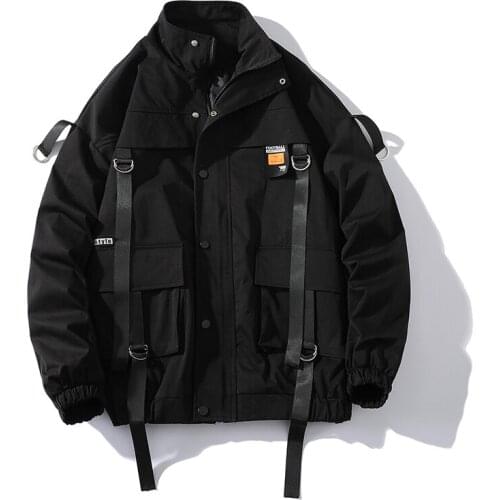 2021 Streetwear Mens Bomber Jacket Oversized Ribbons Men Jacket Coat Casual Windbreaker Pockets Harajuku Woman Outwear 7XL