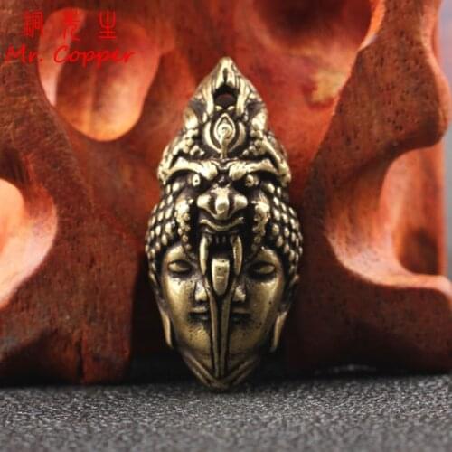 Vintage Copper Demon Buddha Double Heads Miniatures Figurines Crafts Desktop Ornaments Decorations Brass Pocket Pendants Decors