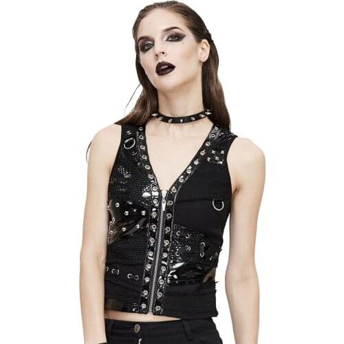 Devil Fashion Womens Punk Vest Jacket Steampunk Deep V Neck Music Rock Club Sleeveless Rivets Waistcoat