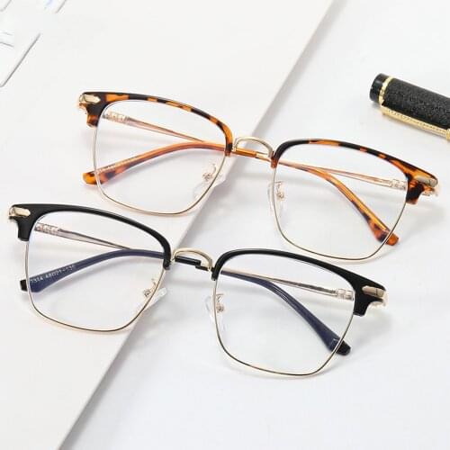 Retro Half Alloy Ultra Light Plate Mens Glasses Frame Vintage Eyebrows Womens Myopia Eyeglasses Frames Anti Blue Light Eyewear