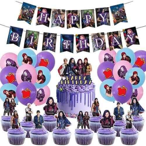 1set Disney Descendants 2 Theme Balloons Kids Boy Banners Birthday Descendants Party Decorations Happy Birthday Baby Toys Gift