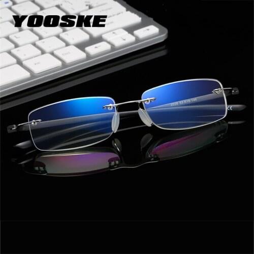 YOOSKE Anti Blue Light Reading Glasses Women Men Ultralight Rimless Hyperopia Eyeglasses Rectangle Presbyopic +1.0 1.5 2.5 3.0