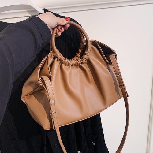 Solid Color High capacity PU Leather Big Crossbody Bags With Short Round Handle For Women 2021 Shoulder Handbag and Purses Tote