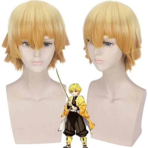 Agatsuma Zenitsu Wig Kimetsu no Yaiba Demon Slayer Cosplay Yellow Synthetic Heat Resistant Hair Agatsuma Zenitsu Cosplay wig